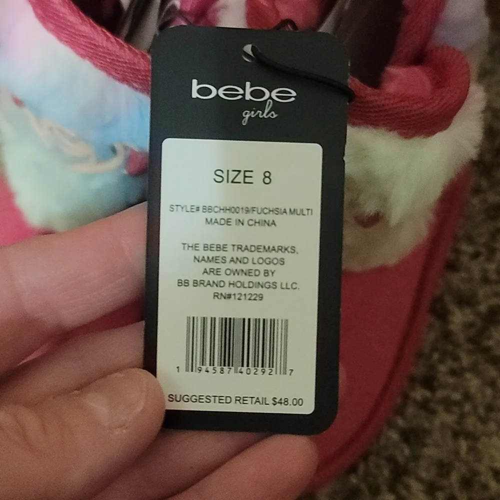 BEBE GIRLS DARK PINK Rainbow faux fur BOOTS: NWT: TODDLER 8